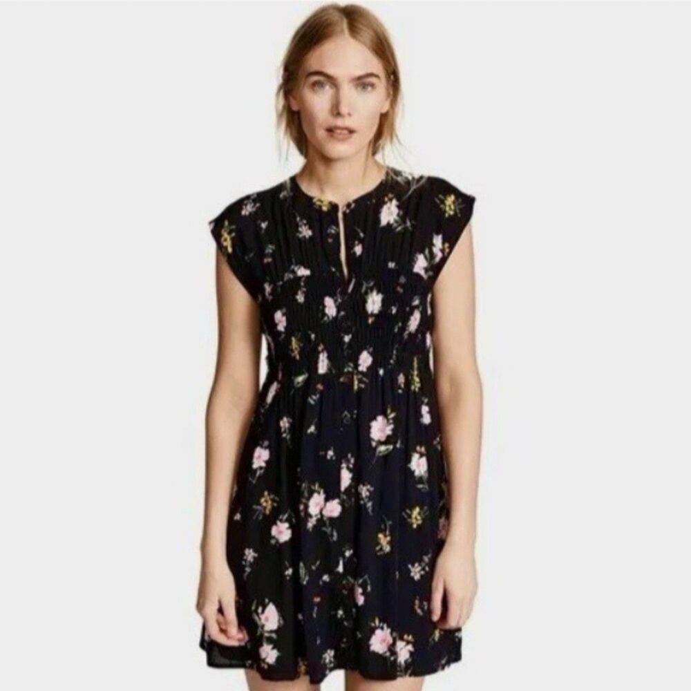 Free People Small Greatest Day Mini Dress Button Up Black Floral Womens